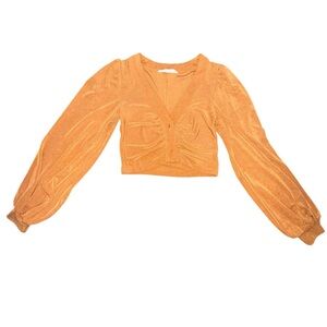 Elodie Orange Crop Button Up Long Sleeve Shirt Size XS